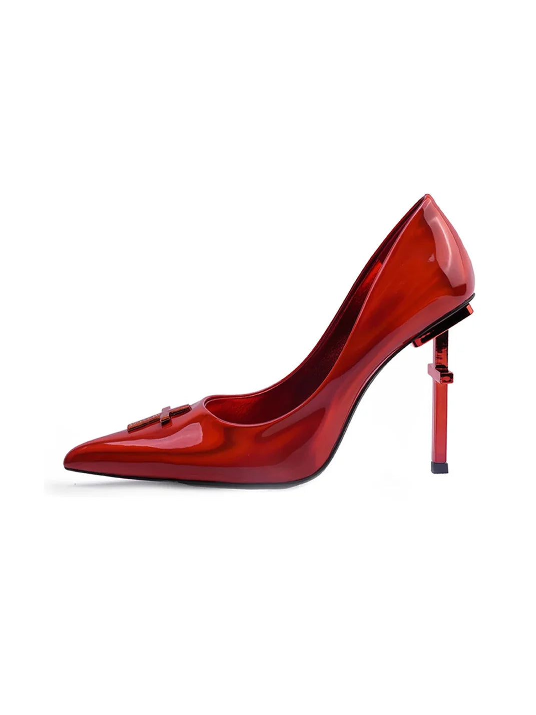 Red Cross-Heel Glossy Pointed Pumps - view 1
