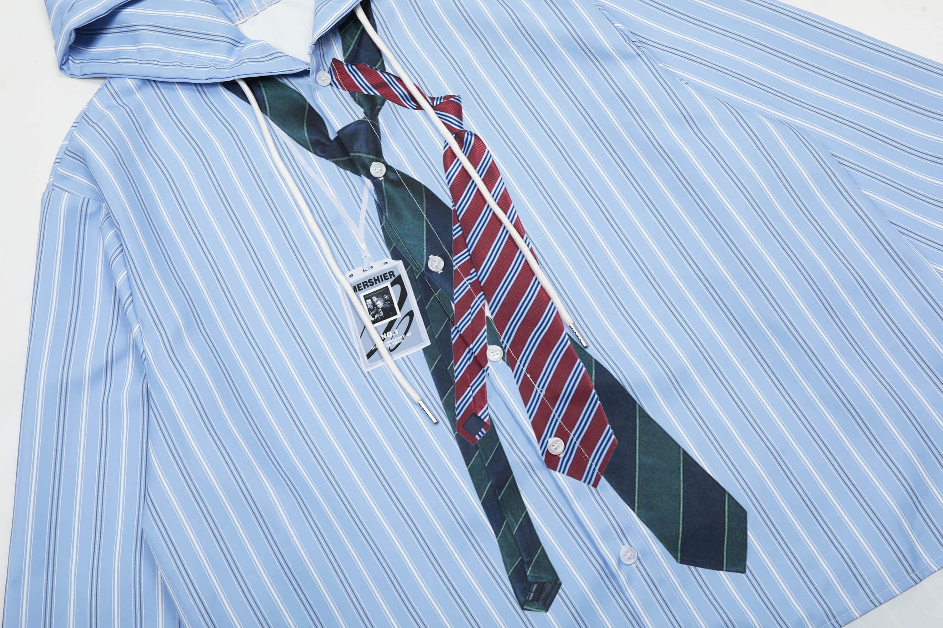 Striped Hoodie Shirt with Tie Print