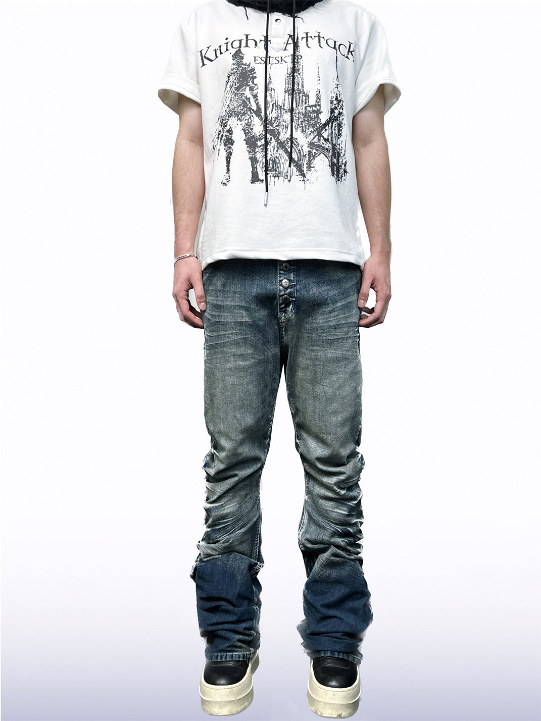 Crackle-Wash Whisker Flared Jeans - View 2