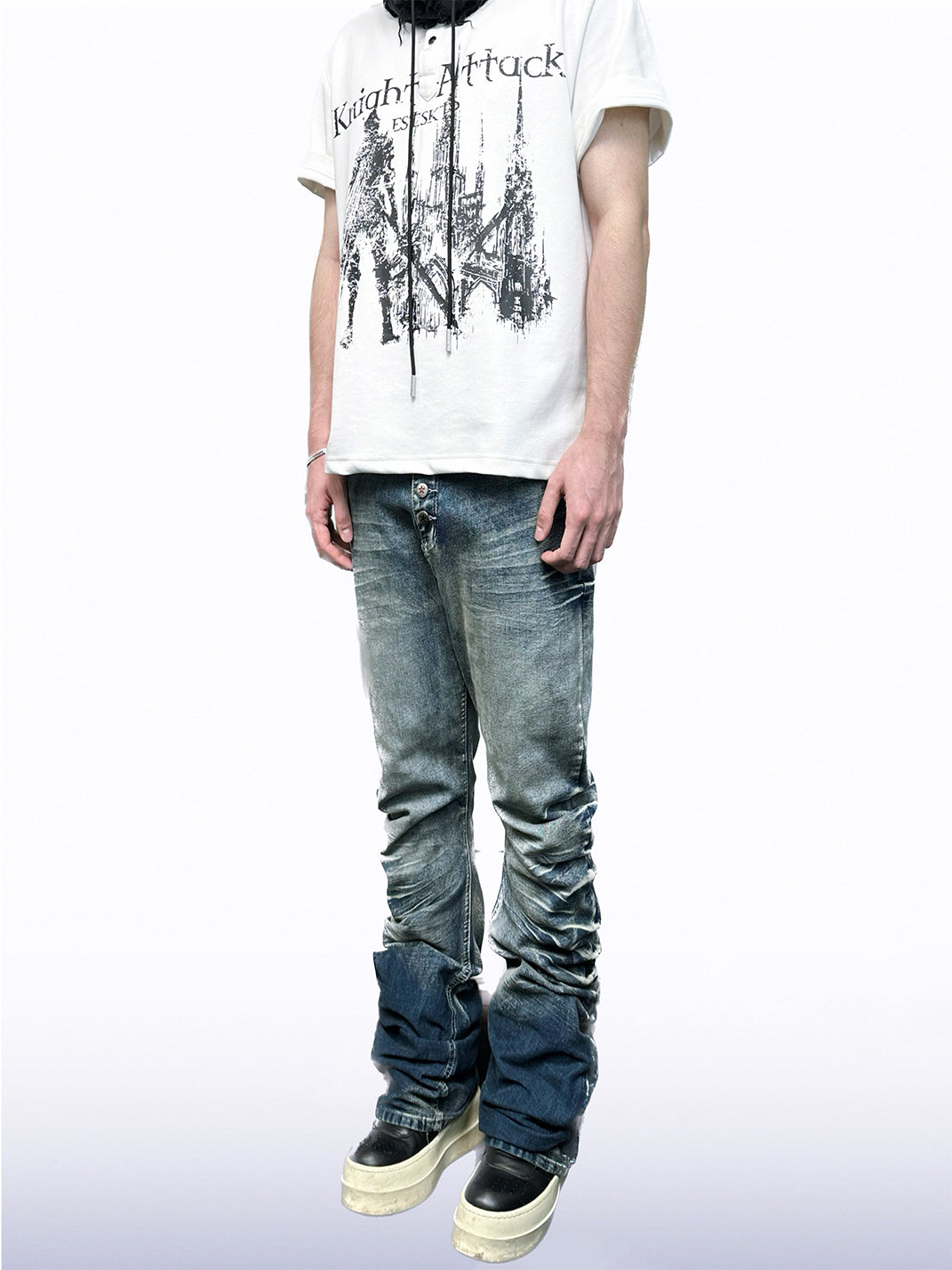 Crackle-Wash Whisker Flared Jeans - View 3