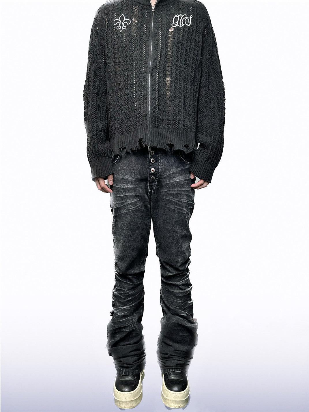 Crackle-Wash Whisker Flared Jeans - View 5