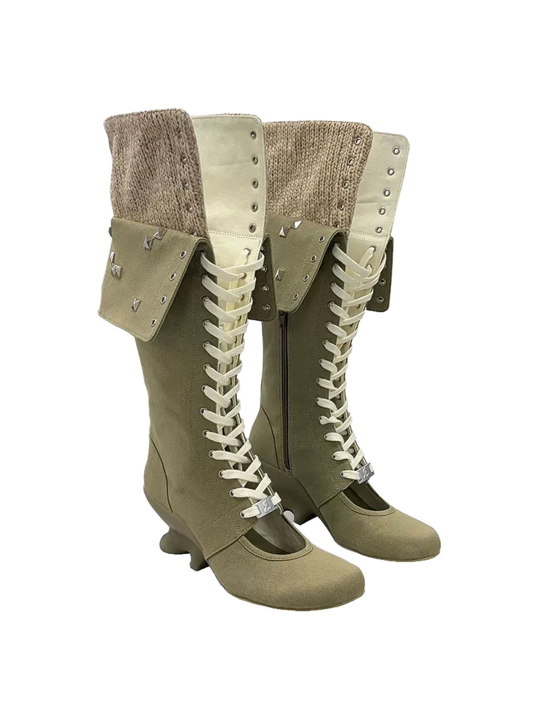 Layered Foldover Lace-Up Wedge Knee Boots - view 7