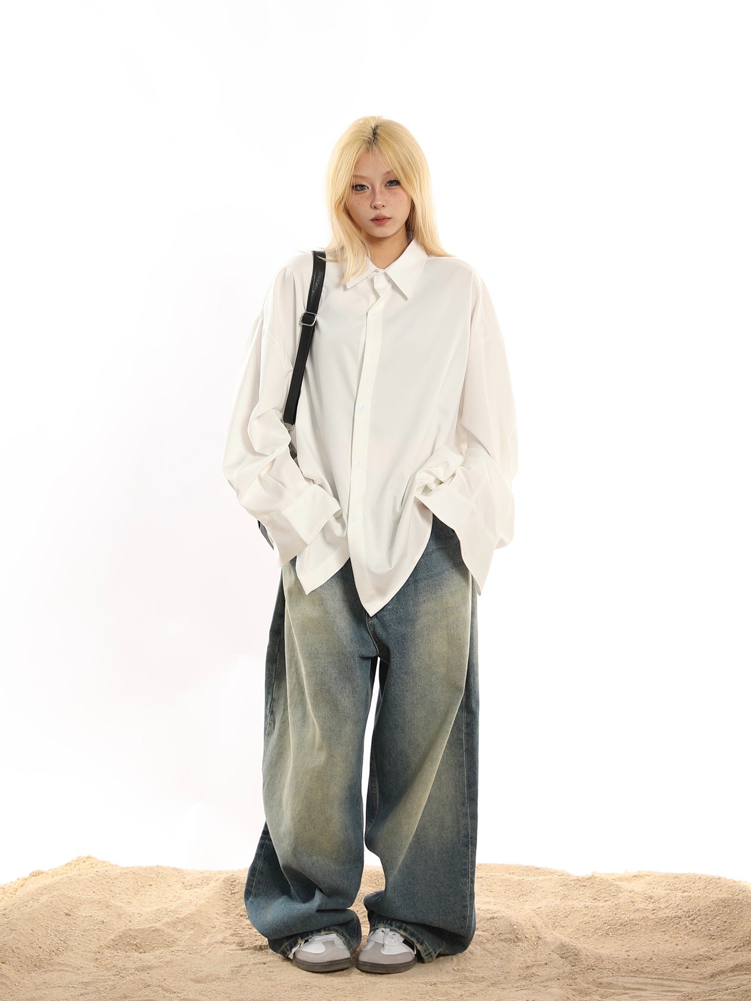 Oversized Button-Down Loose Drap Shirt