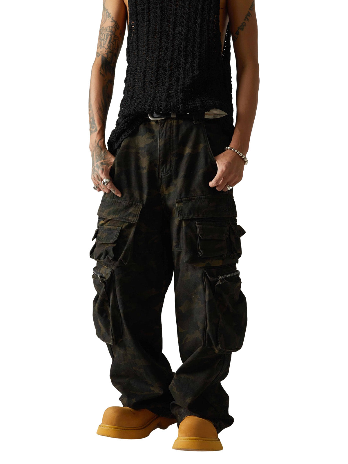 Camo Wide-Leg Cargo Overalls - Streetwear Style