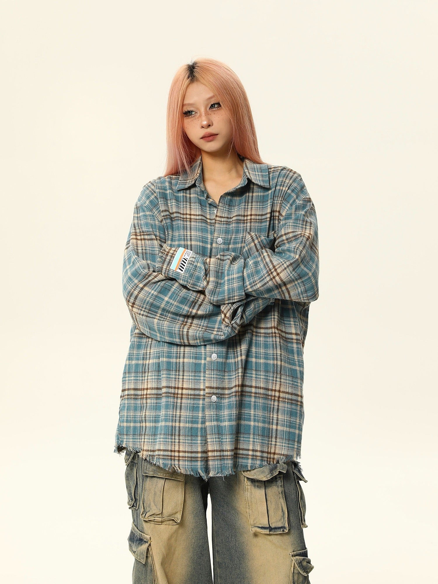 Distressed Plaid Flannel Checked Shirt