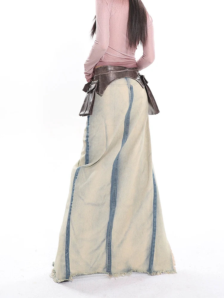 Distressed Denim Cowgirl Slit Skirt