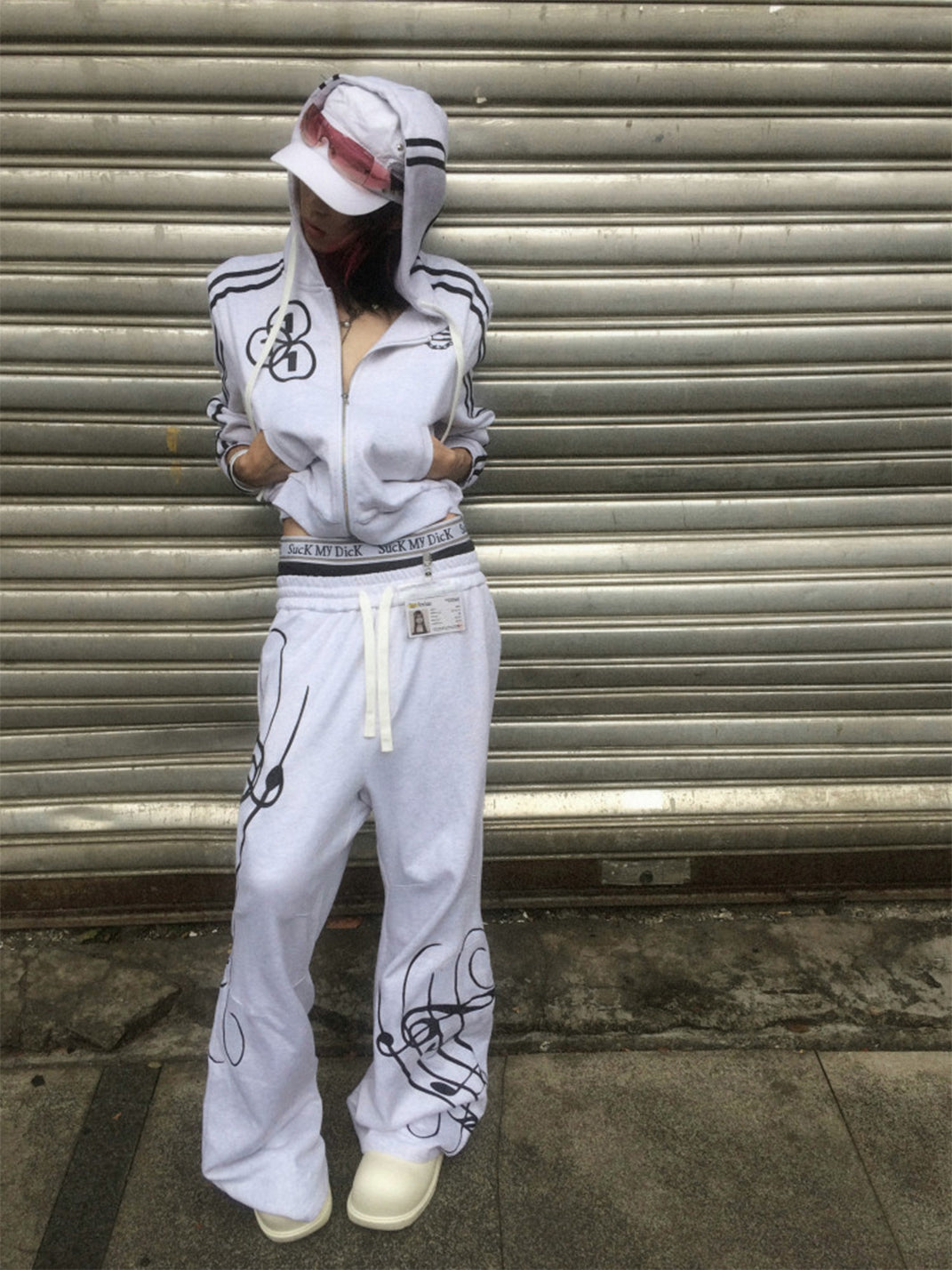 Sheet-Music Embroidered Wide-Leg Sweatpants - View 2
