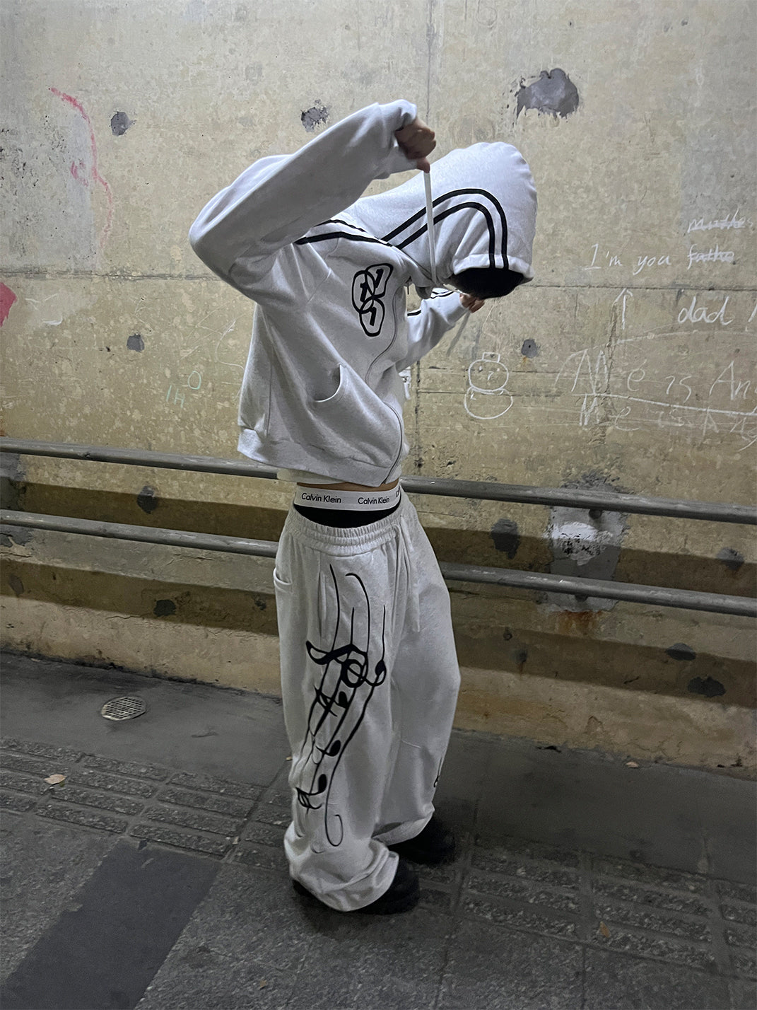 Sheet-Music Embroidered Wide-Leg Sweatpants - View 7