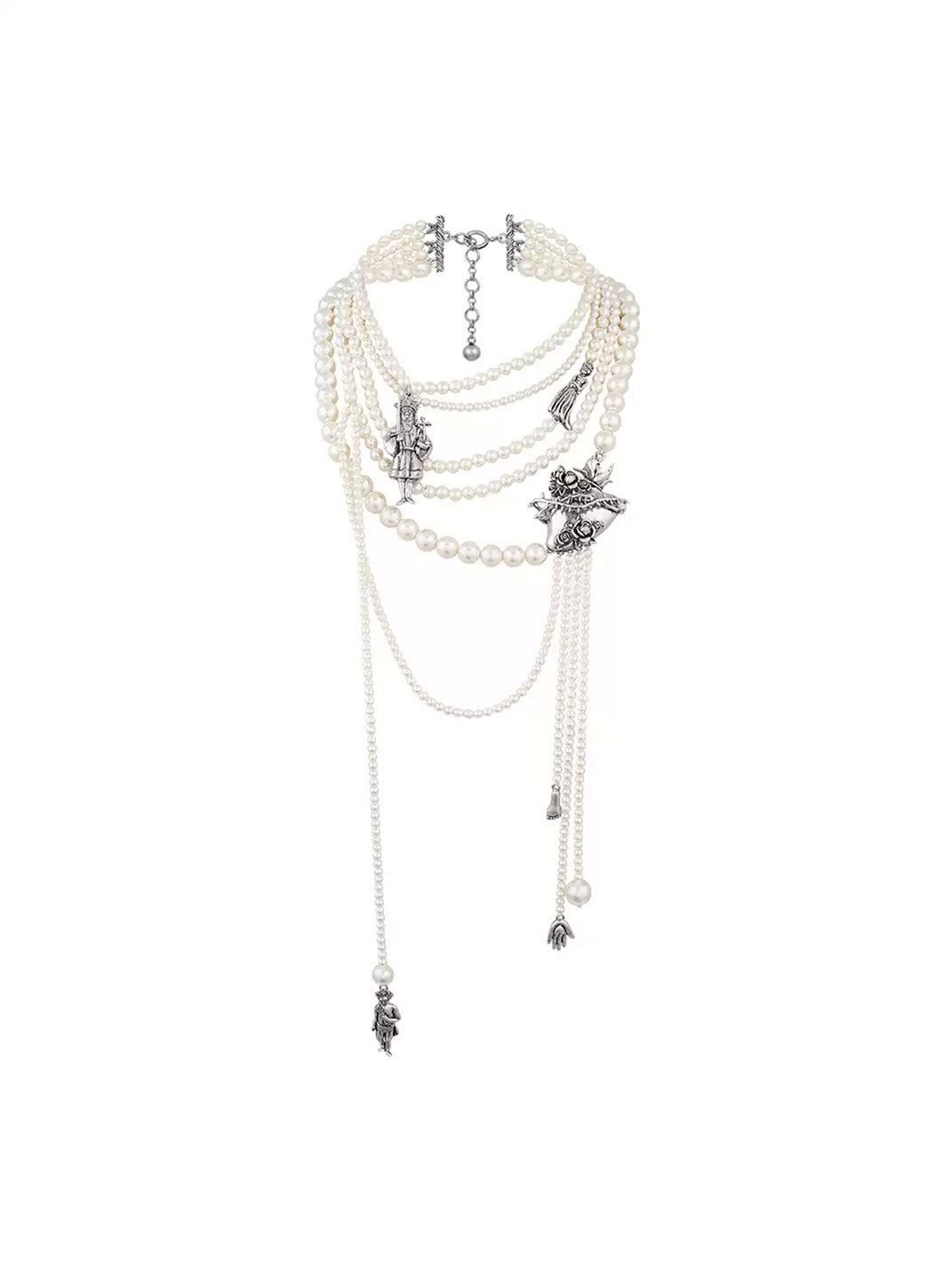 Layered Pearl-Bead Ornament Necklace — product view 1