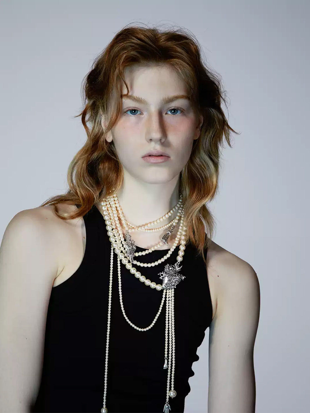 Layered Pearl-Bead Ornament Necklace — product view 2