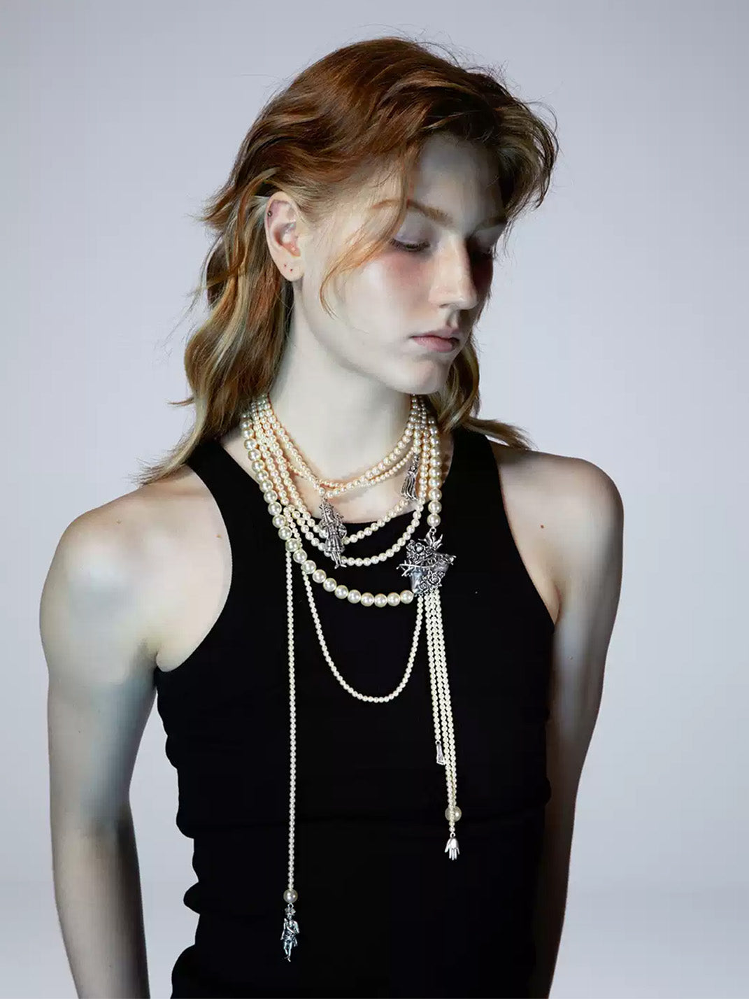 Layered Pearl-Bead Ornament Necklace — product view 3