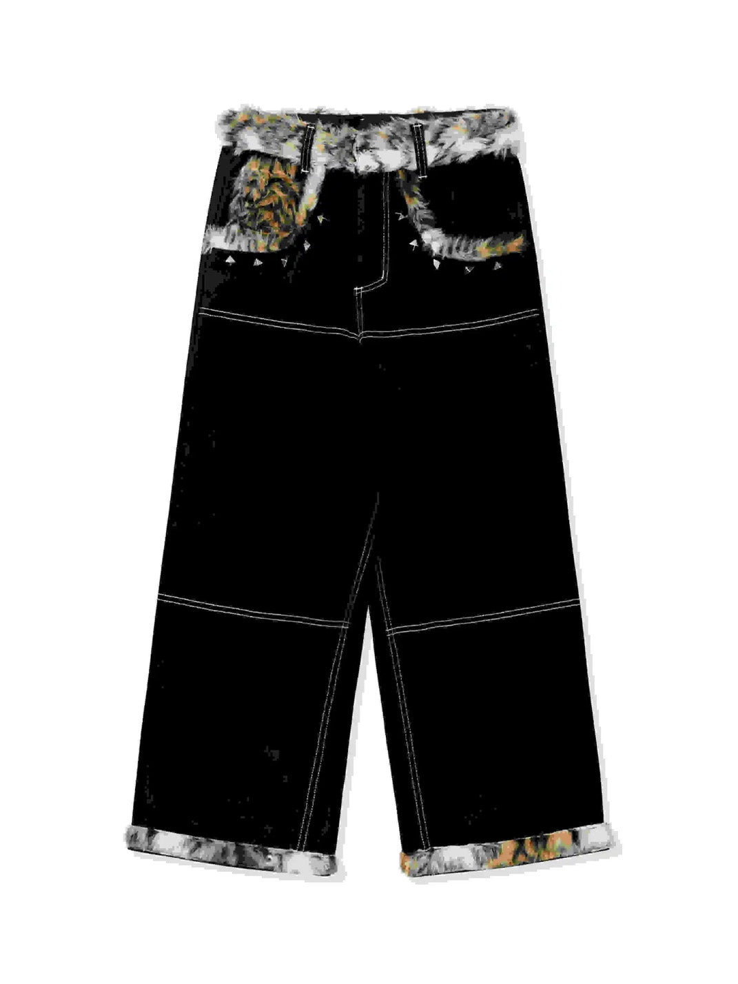 Animal-Trim Contrast-Stitch Baggy Jeans — product view 1
