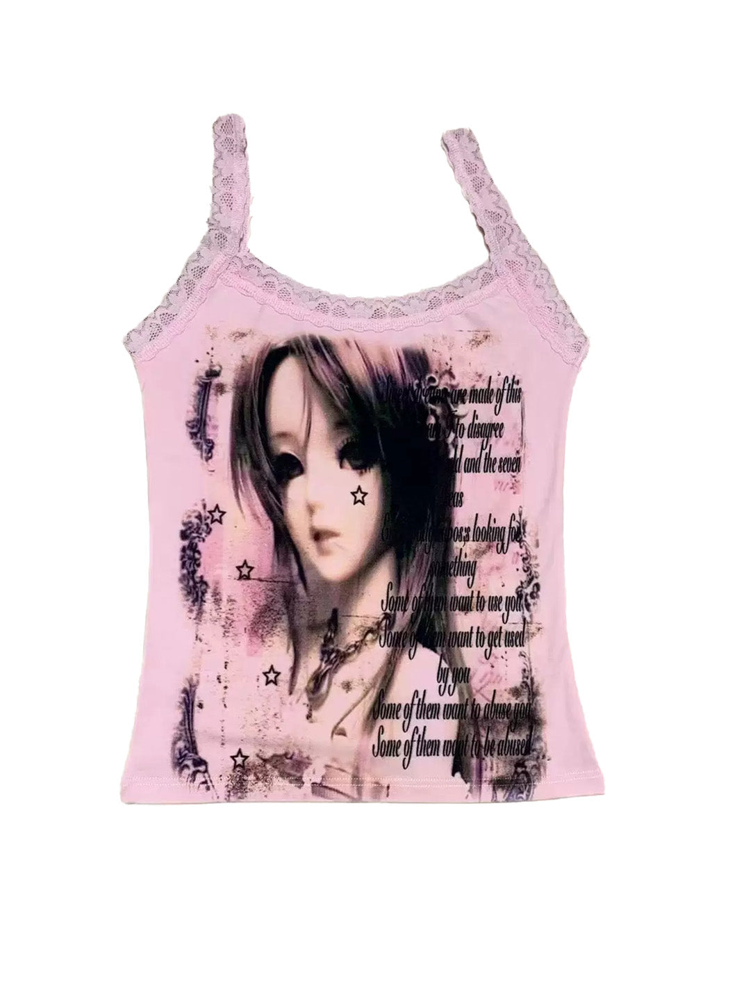 Pink Anime Lace-Trim Tank — product view 1