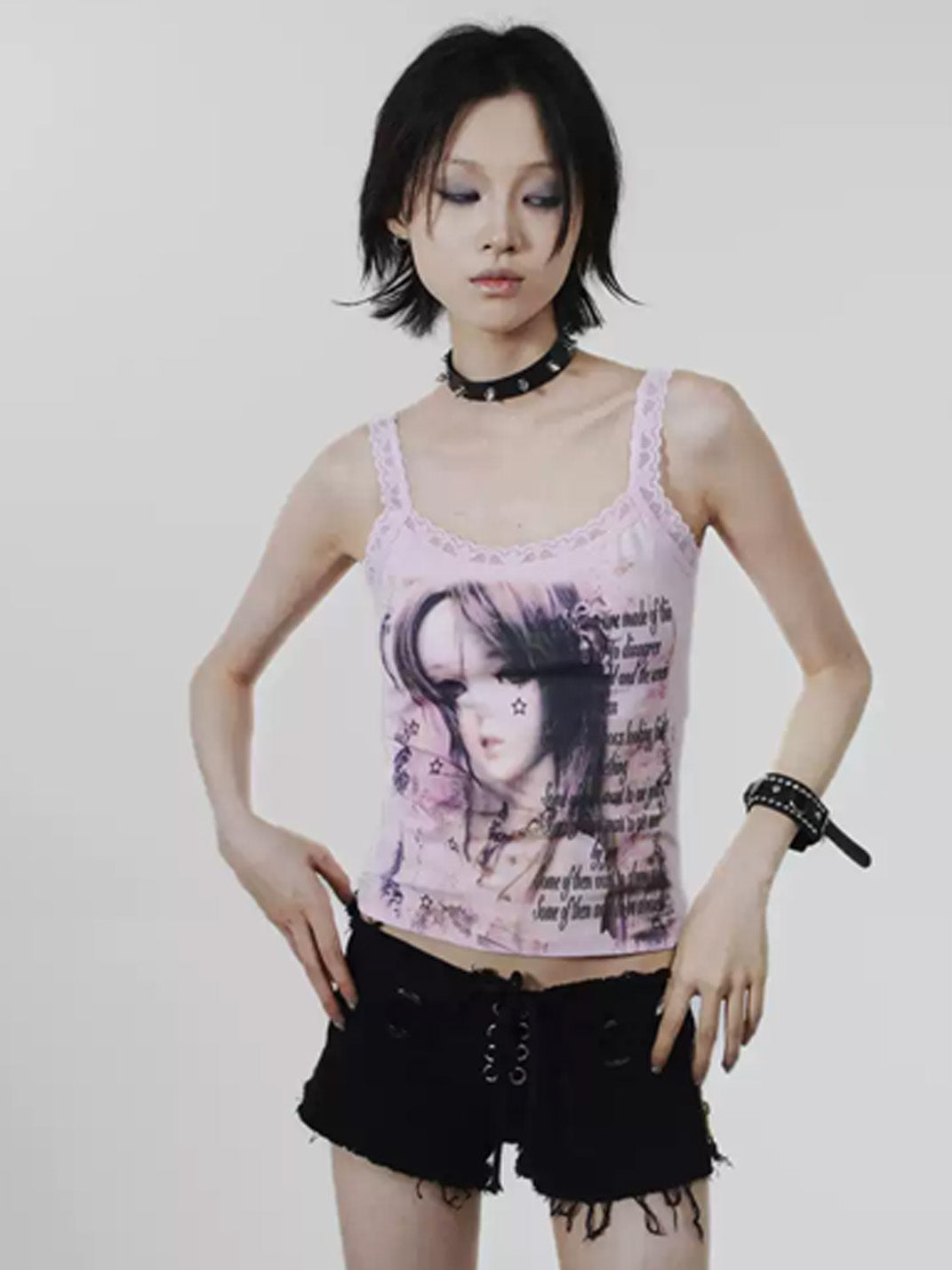 Pink Anime Lace-Trim Tank — product view 5