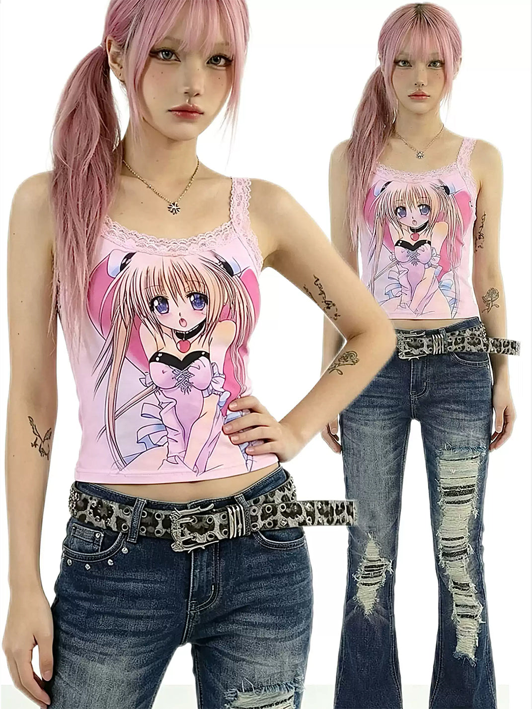 Pink Portrait Lace-Edge Cotton Cami — product view 2