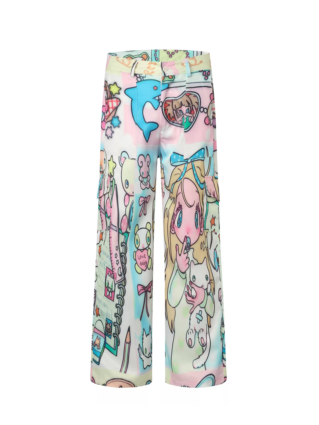 Pastel Doodle Wide-Leg Cargo Pants — product view 1