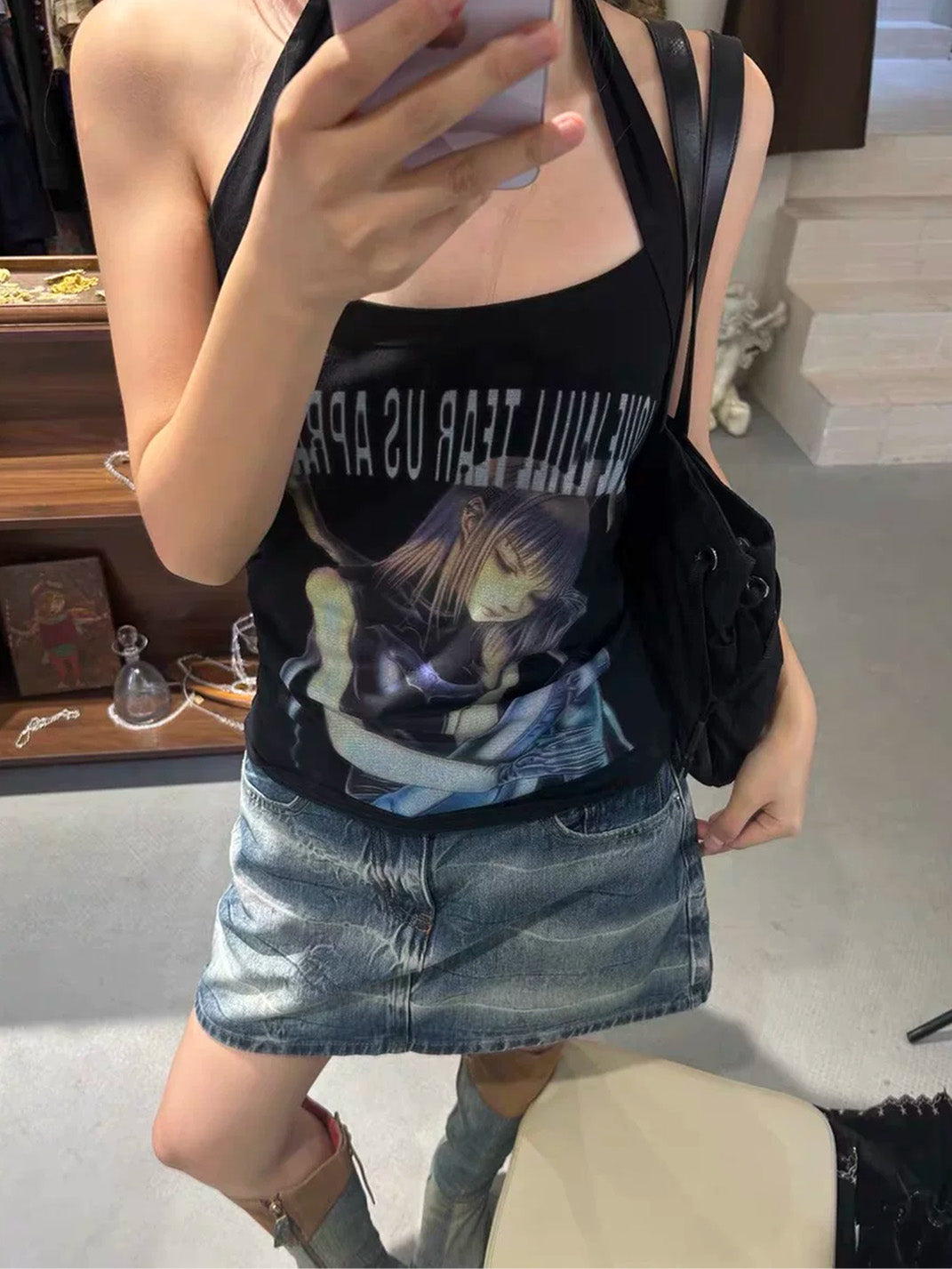 Blue Anime Graphic Halter Top — product view 6