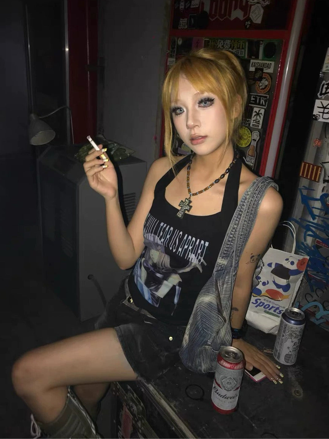 Blue Anime Graphic Halter Top — product view 7