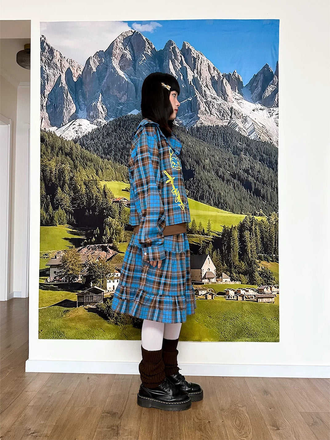 Ruffle-Collar Plaid Crop Shirt — product view 6