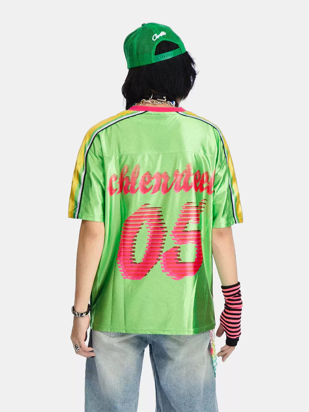 Anime-Eye Contrast V-Neck Jersey Tee — product view 4