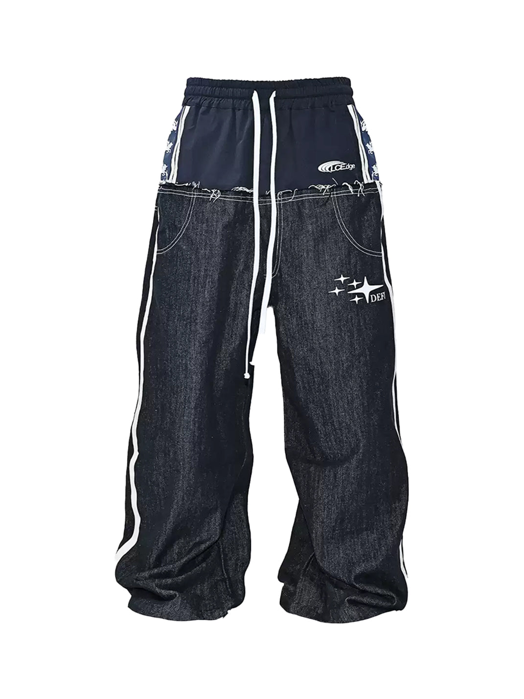 Denim-and-Sport Panel Drawstring Jeans — product view 1