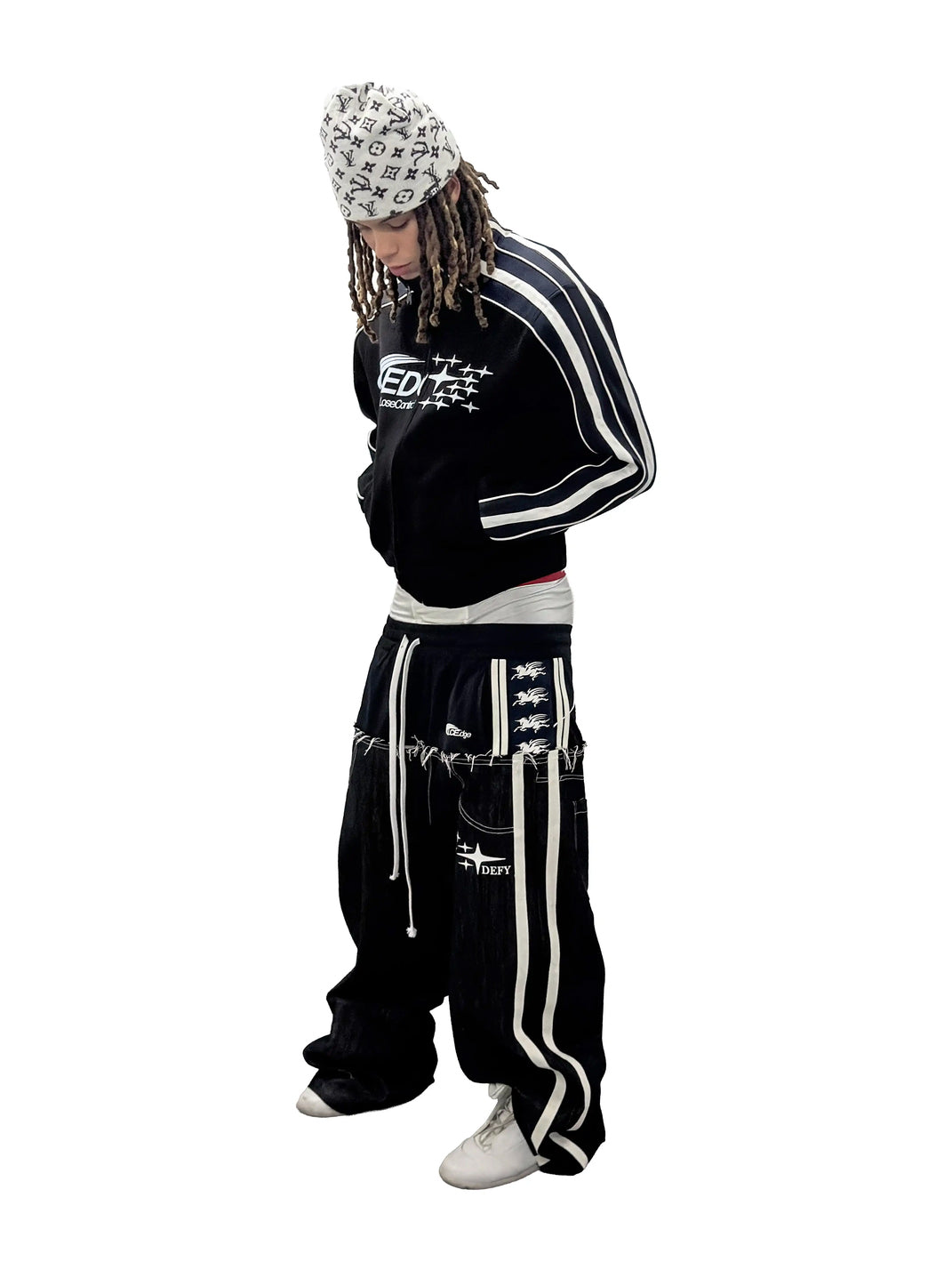 Denim-and-Sport Panel Drawstring Jeans — product view 4