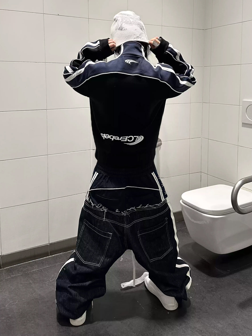 Denim-and-Sport Panel Drawstring Jeans — product view 5