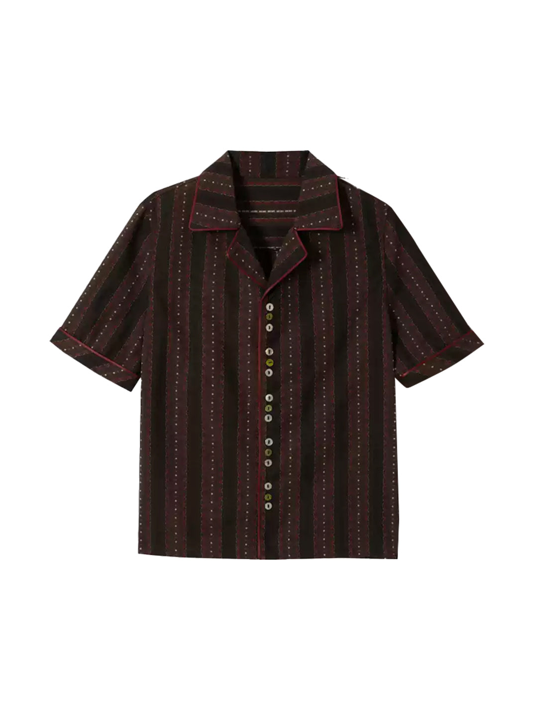 Coffee Stripe Contrast-Trim Camp Shirt — product view 1
