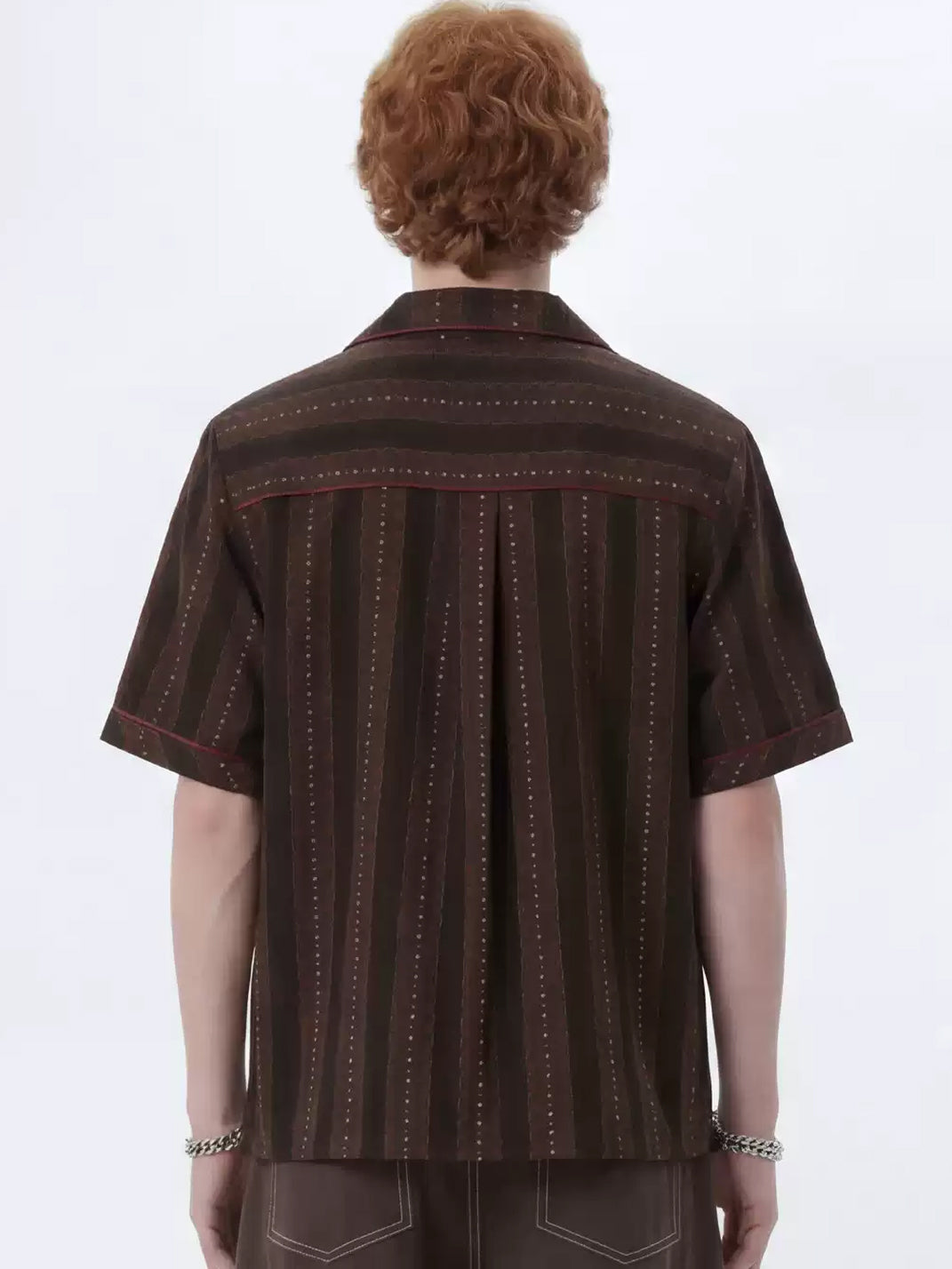 Coffee Stripe Contrast-Trim Camp Shirt — product view 5