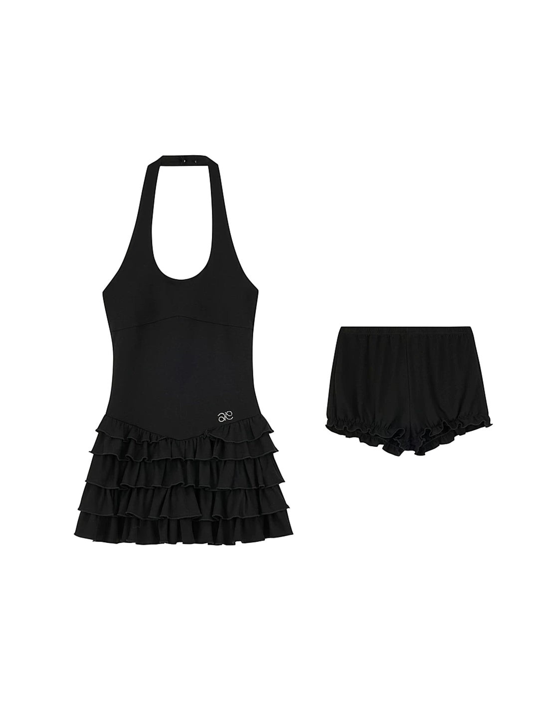 Rhinestone Halter Ruffle-Hem Mini Dress — product view 4