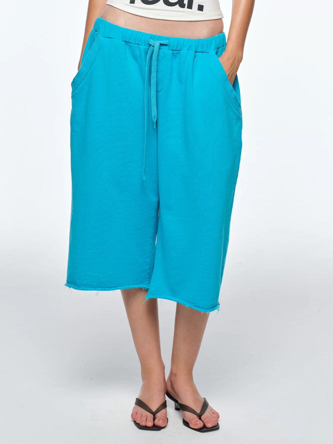 Raw-Hem Wide-Leg Sweat Culottes — product view 1