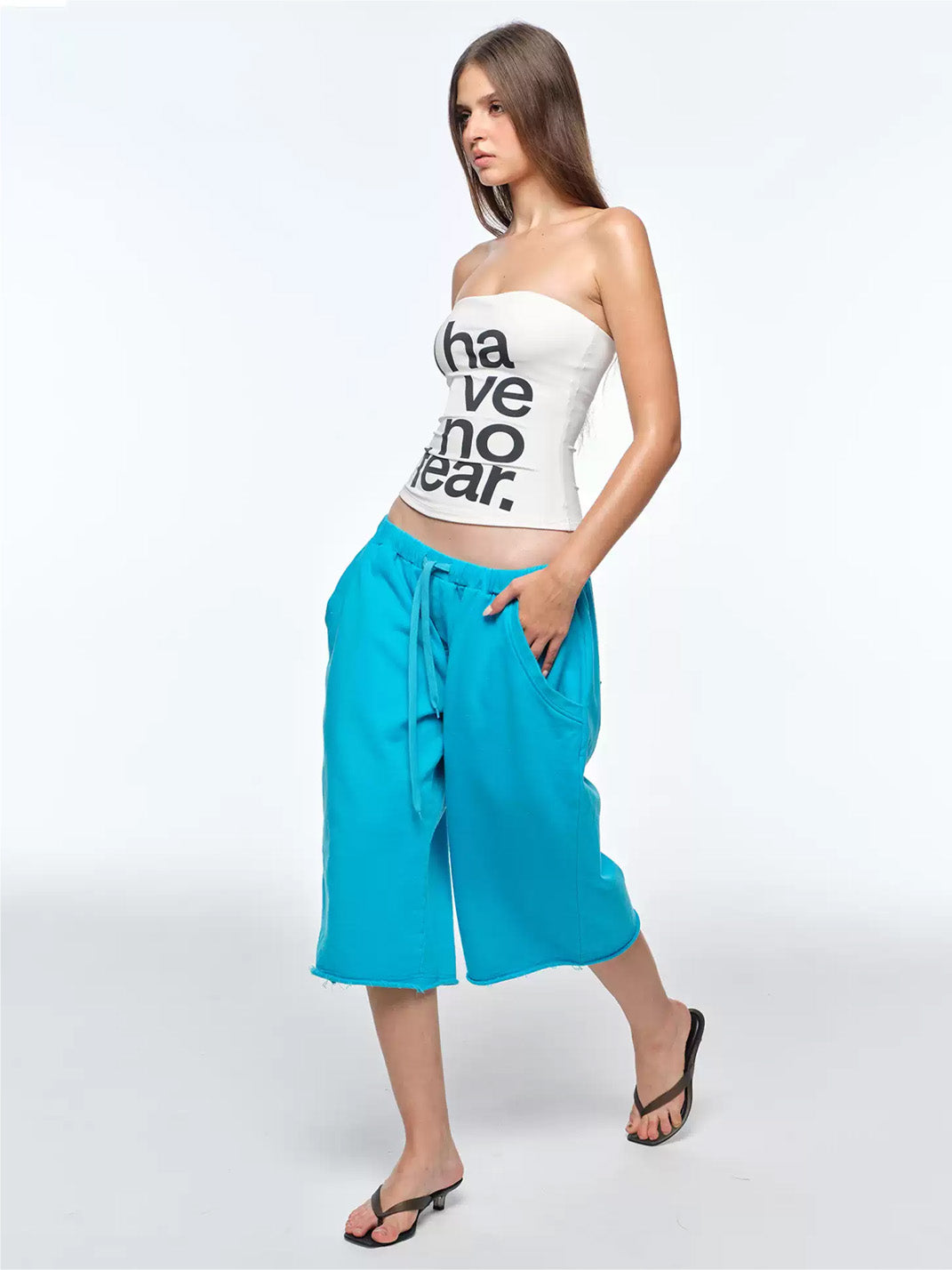 Raw-Hem Wide-Leg Sweat Culottes — product view 2