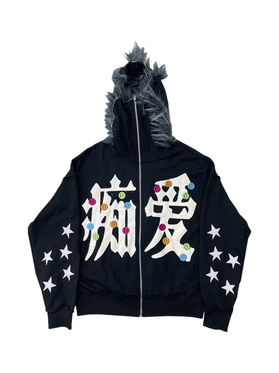 Star-Sleeve Embroidered Plush-Hood Jacket — product view 1