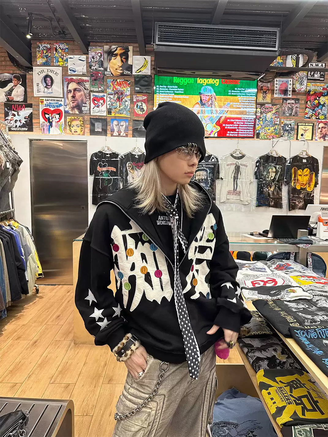 Star-Sleeve Embroidered Plush-Hood Jacket — product view 2