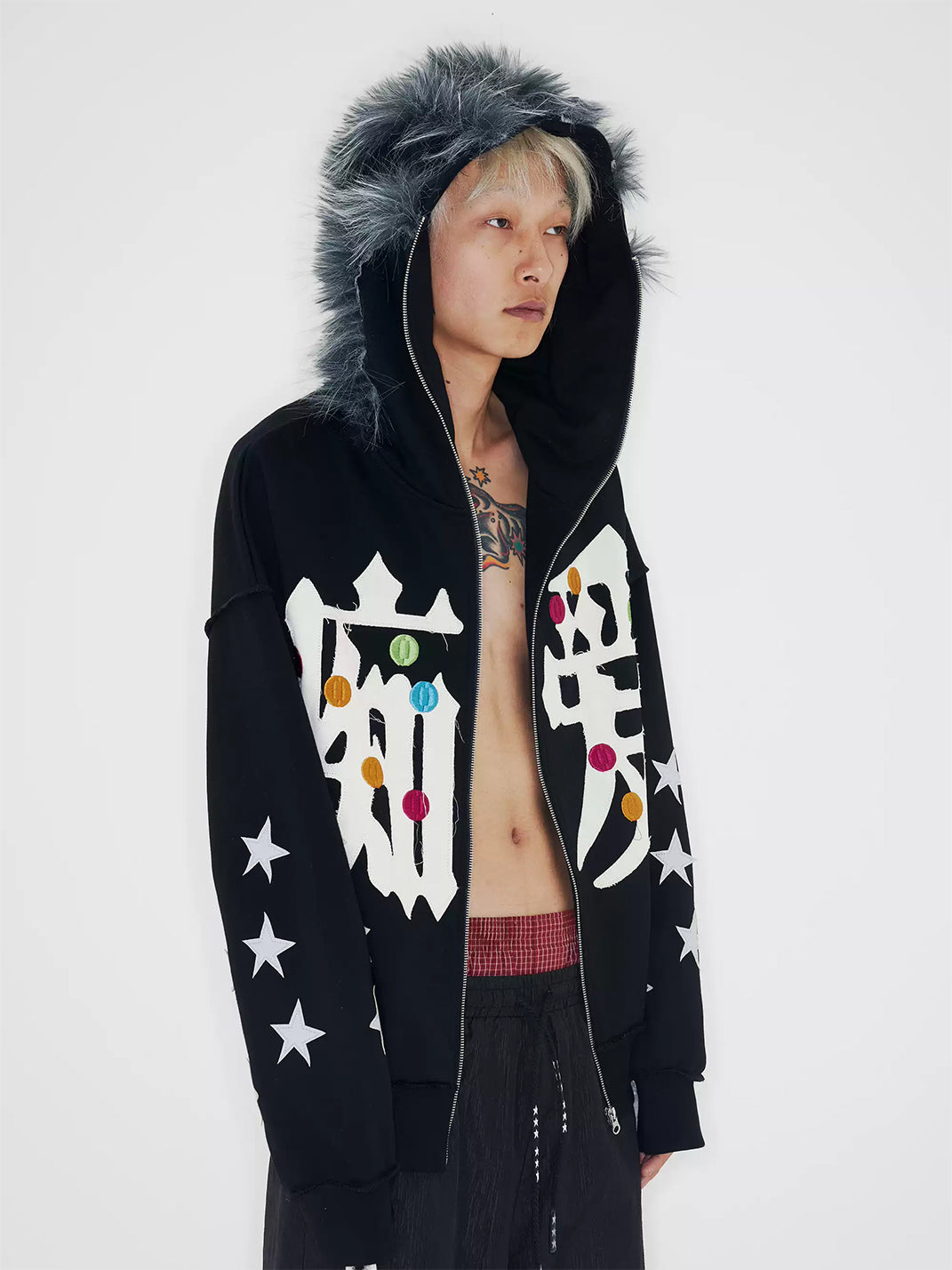 Star-Sleeve Embroidered Plush-Hood Jacket — product view 4