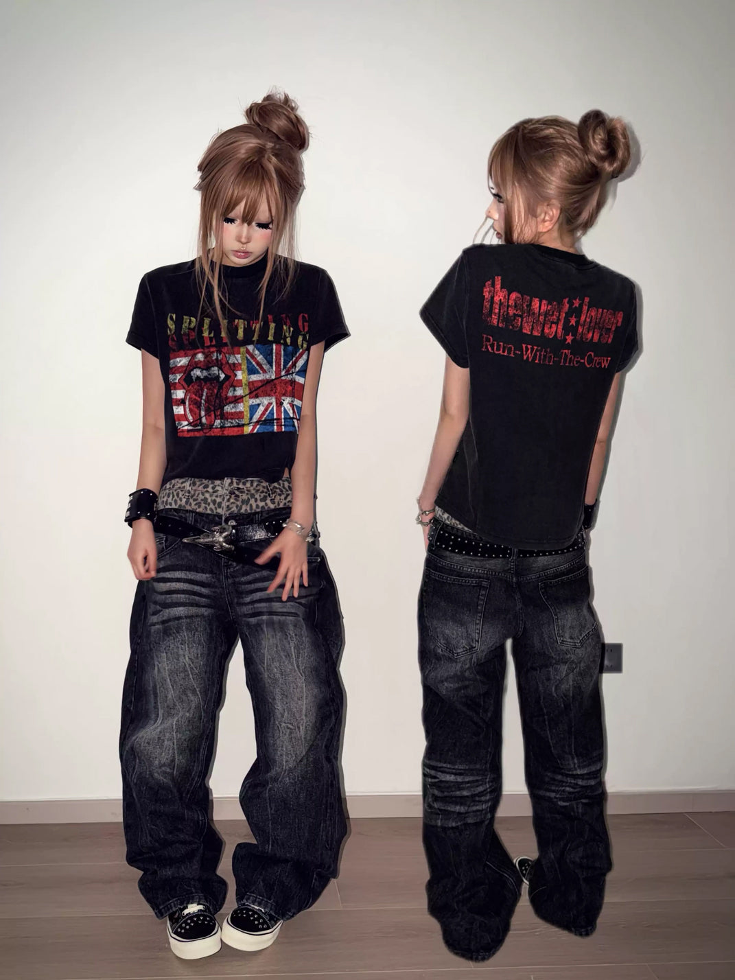 Leopard Double-Waist Faded Black Jeans — product view 5