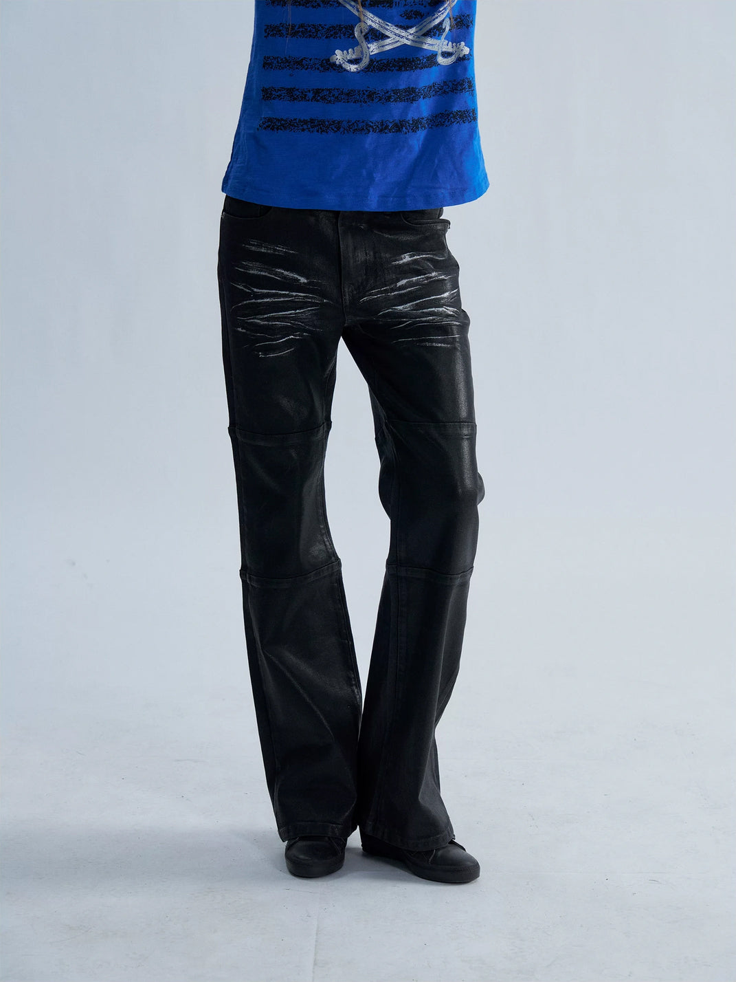 Wax-Finish Panel-Seam Flare Jeans — product view 4