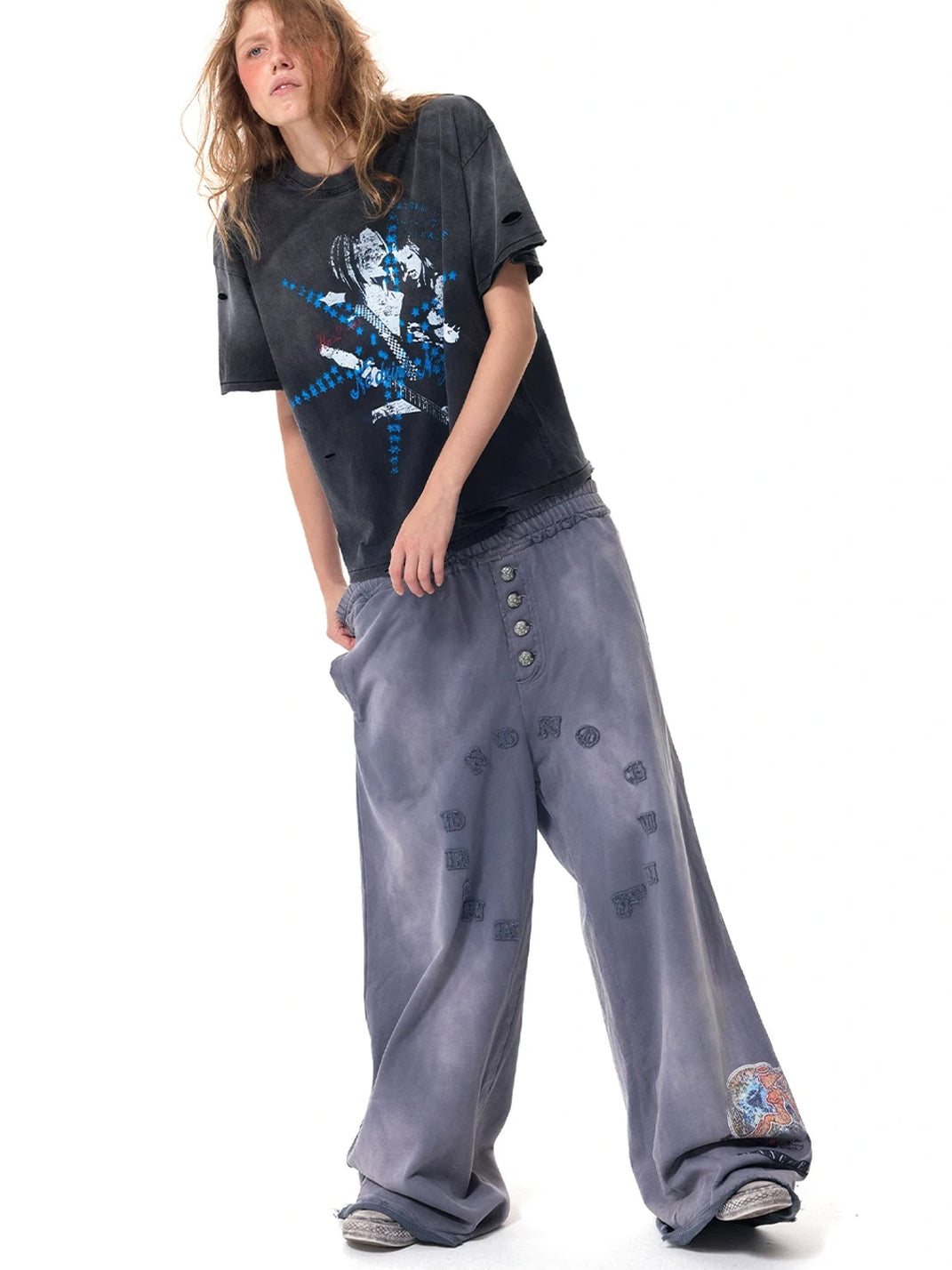 Washed Blue Patch Cotton Sweatpants — product view 10