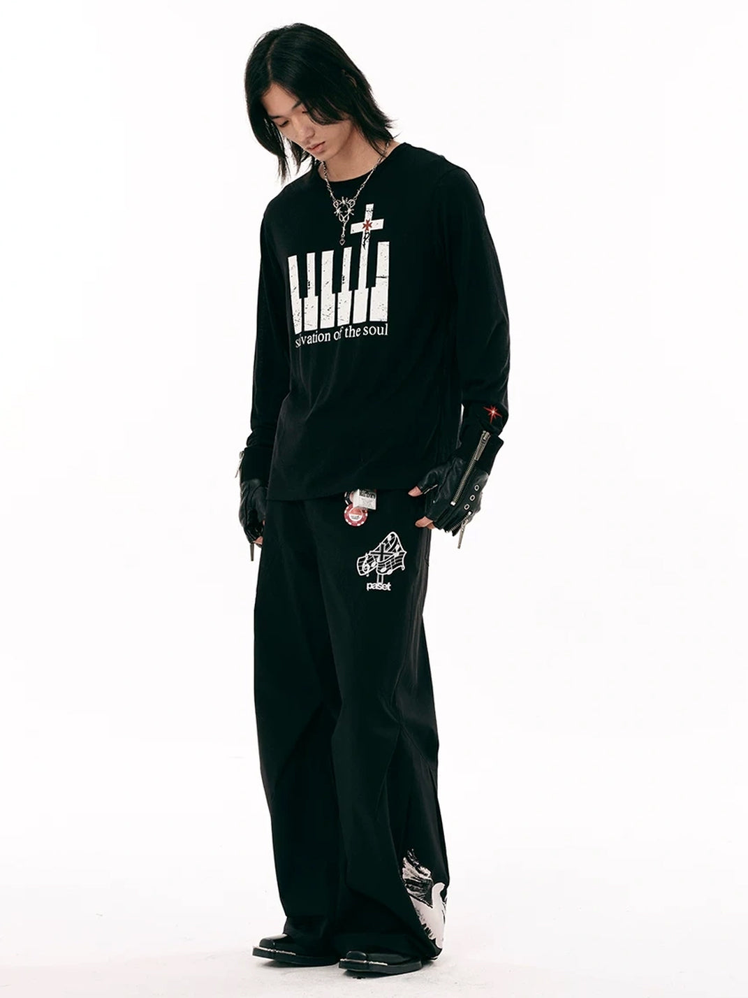 Angel-and-Skull Stretch Wide-Leg Pants — product view 7