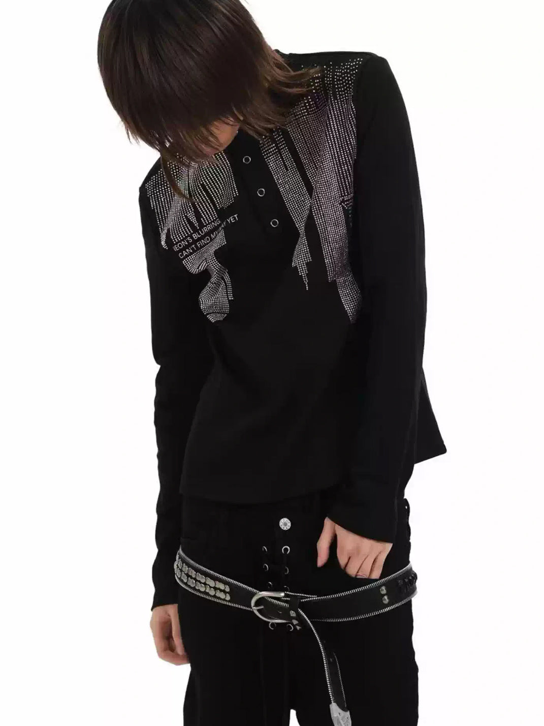 Rhinestone Cross-Back Cotton Henley — product view 2