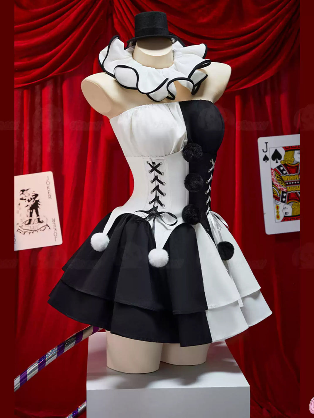 Monochrome Ruffle Jester Costume Ensemble — product view 2