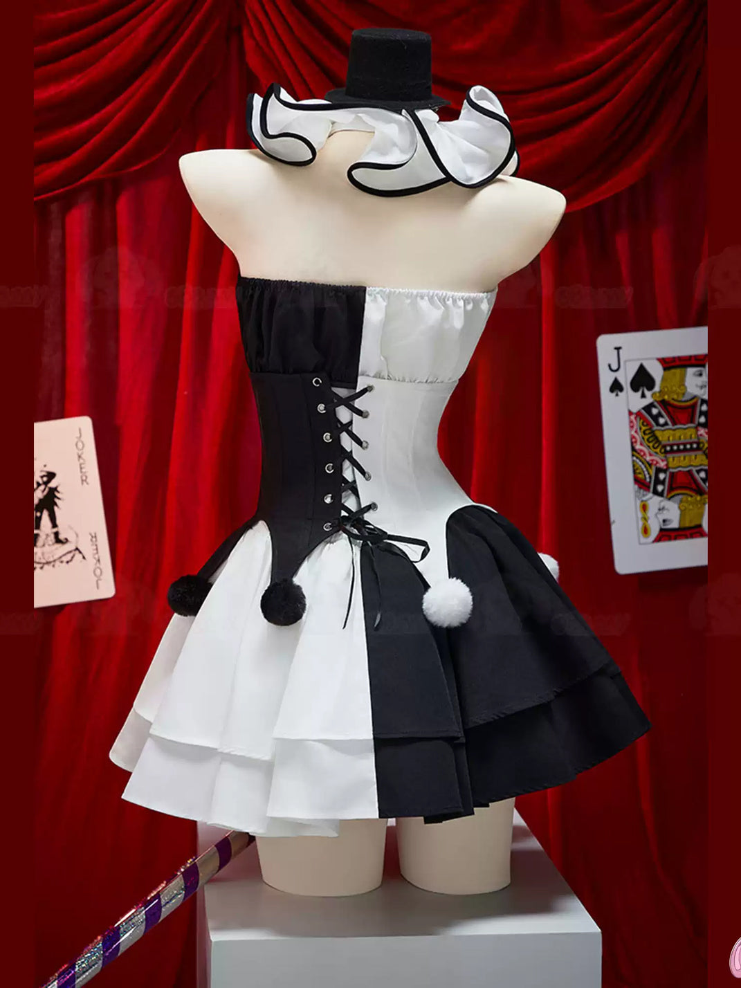 Monochrome Ruffle Jester Costume Ensemble — product view 3