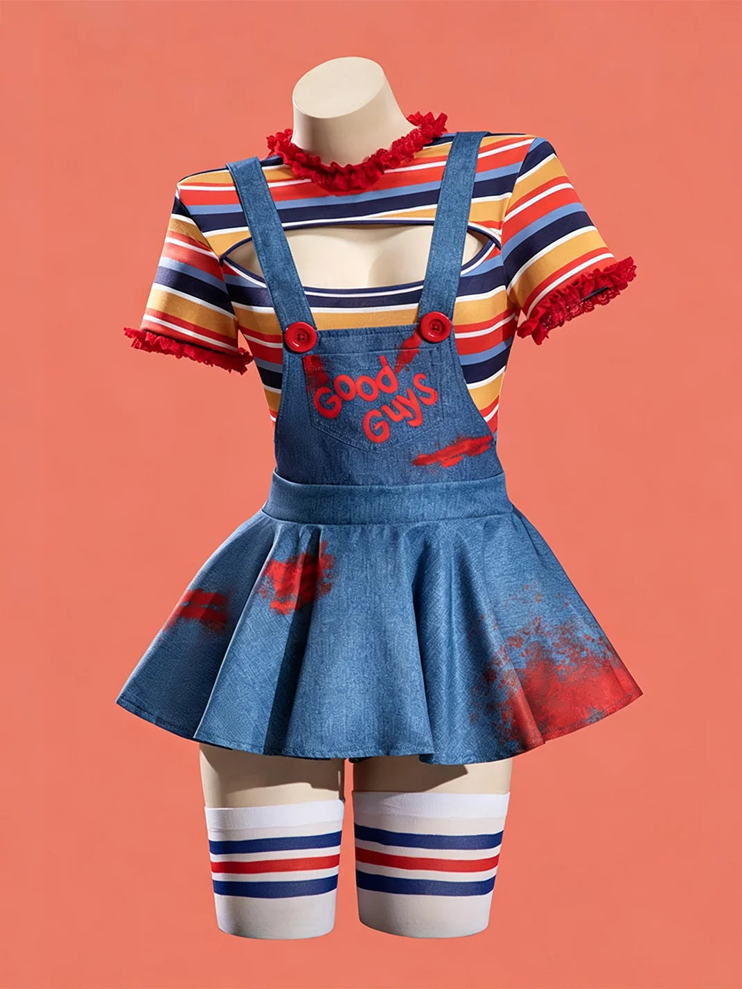 Striped Bodysuit and Blue Overall Costume Set — product view 1
