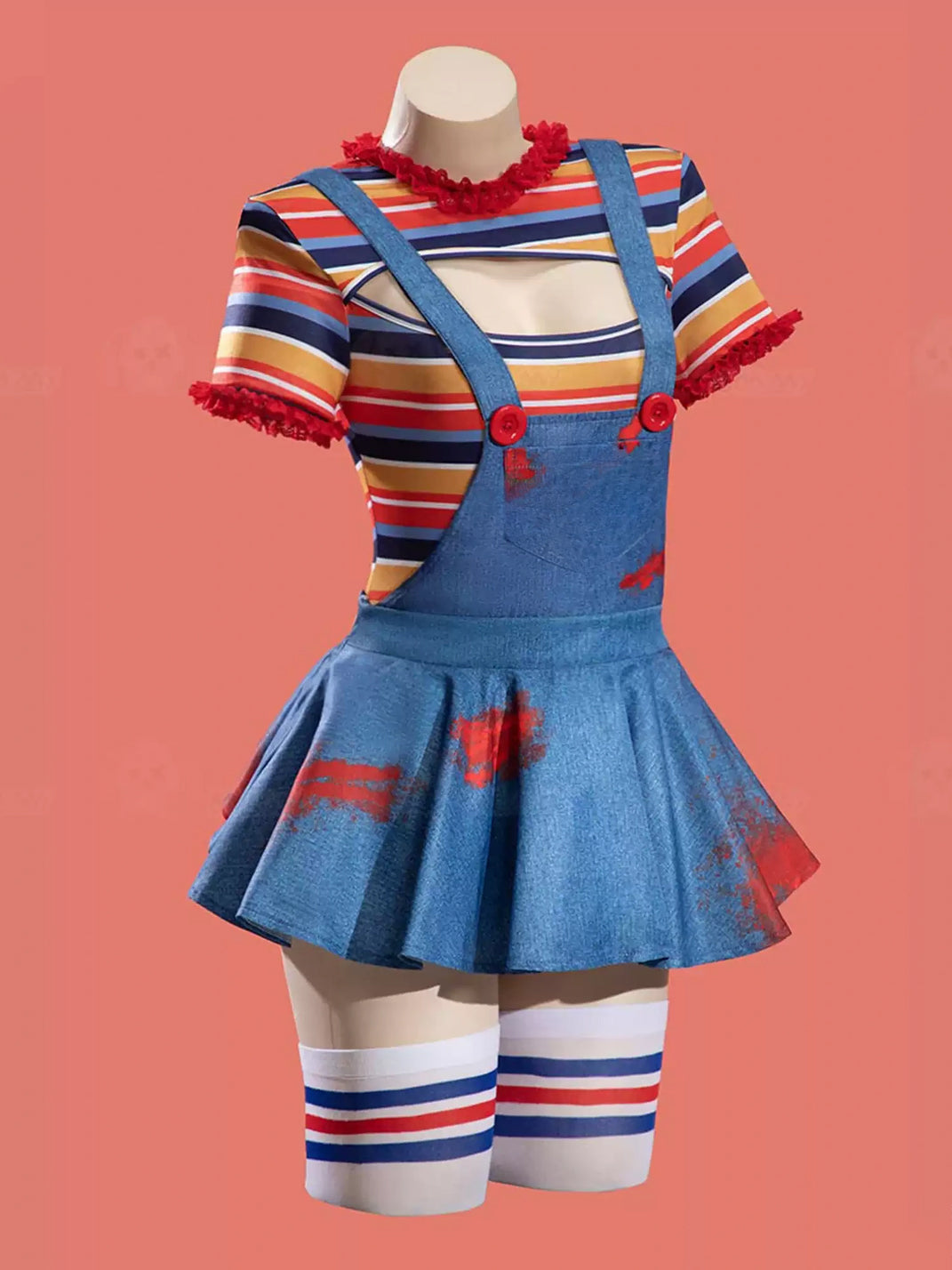 Striped Bodysuit and Blue Overall Costume Set — product view 2
