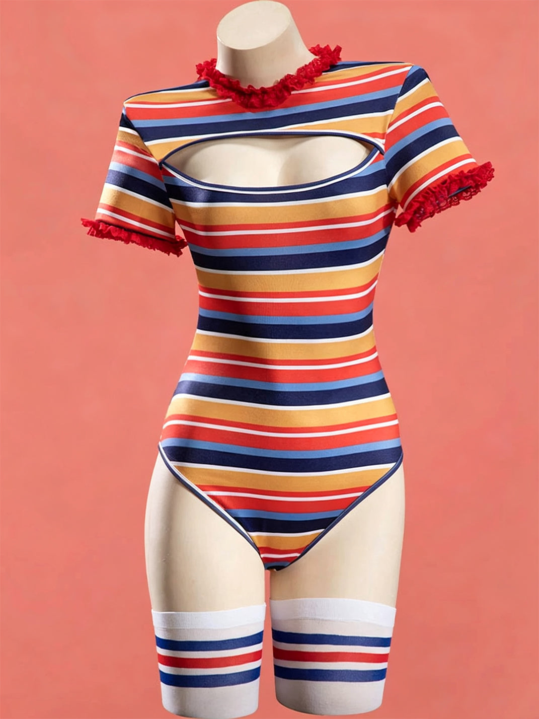 Striped Bodysuit and Blue Overall Costume Set — product view 5