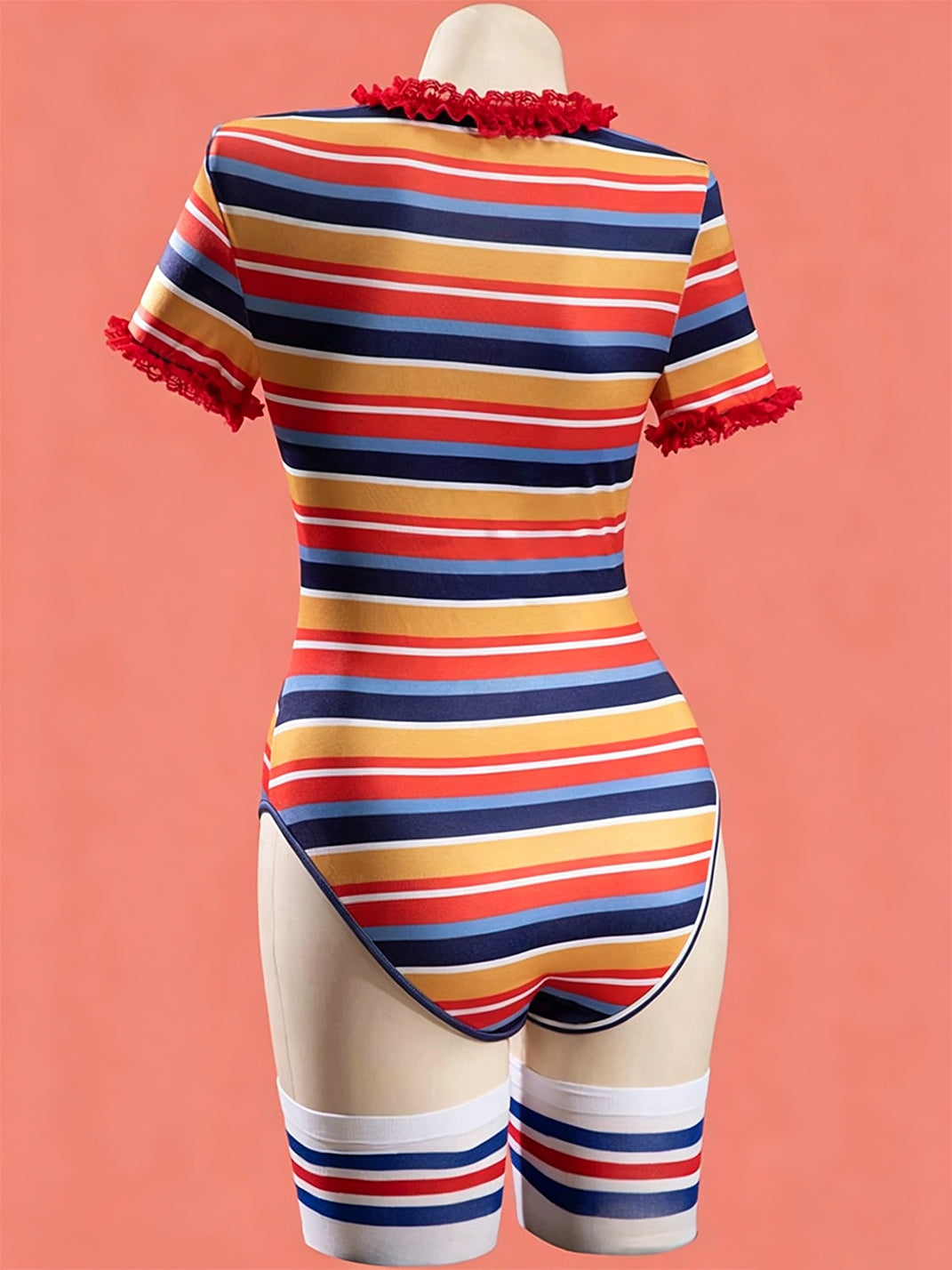 Striped Bodysuit and Blue Overall Costume Set — product view 6