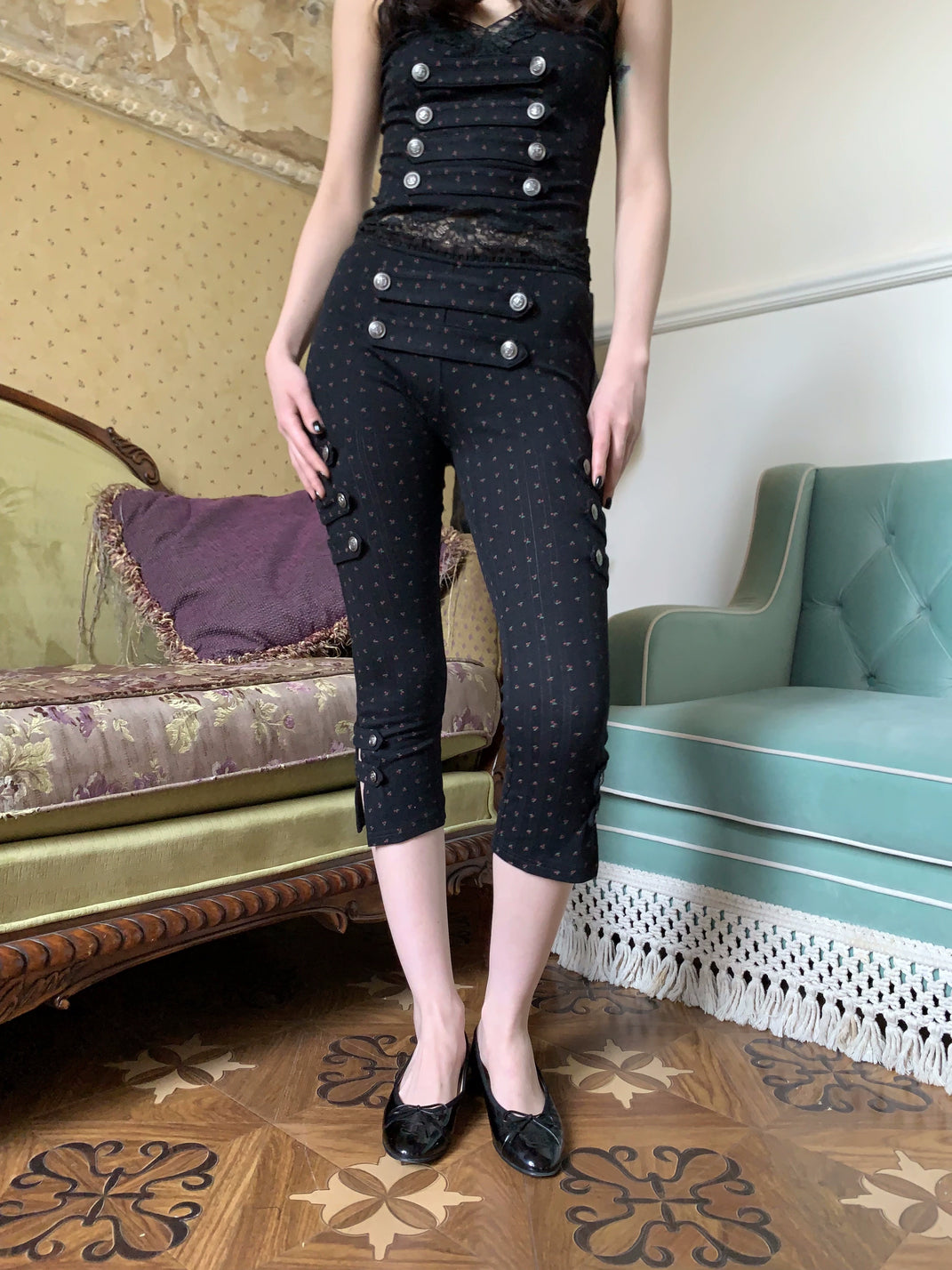 Floral Strap-Detail Skirt-Overlay Capris — product view 2