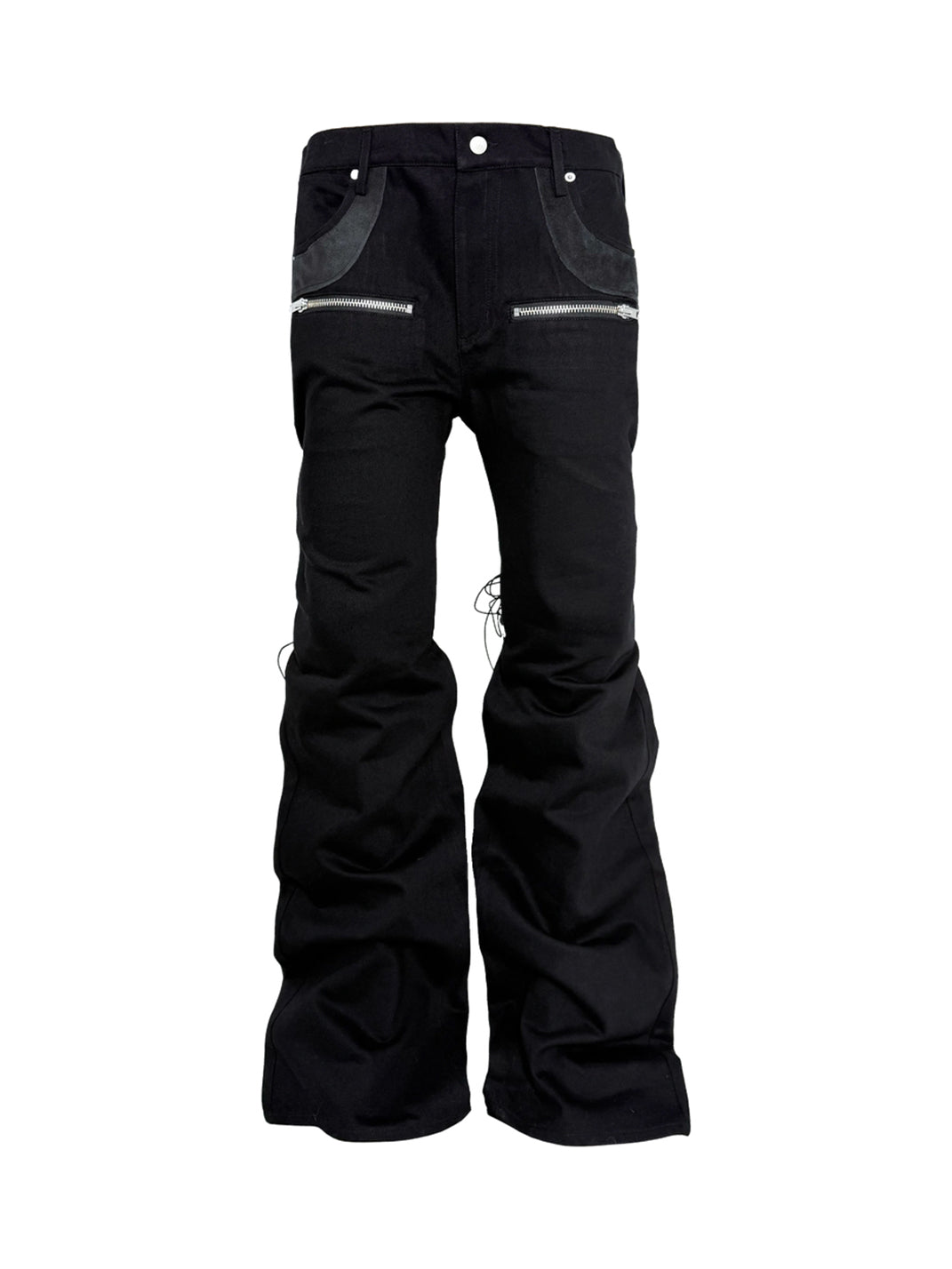 Strapped Leather-Panel Black Flare Jeans — product view 1