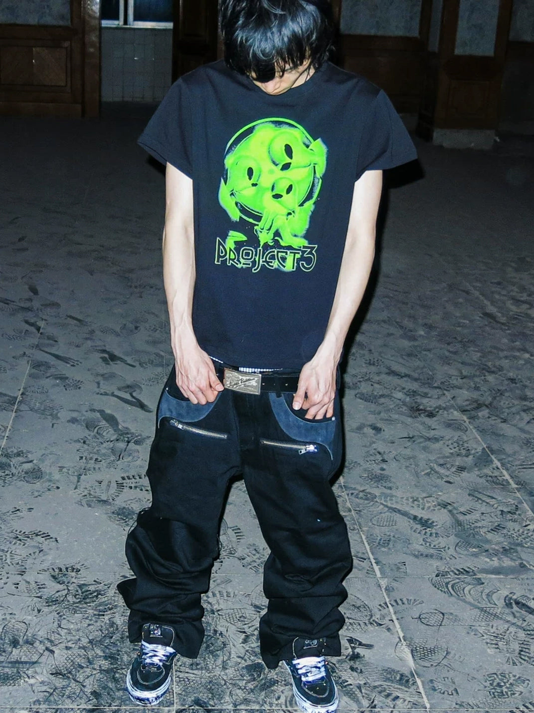 Strapped Leather-Panel Black Flare Jeans — product view 6