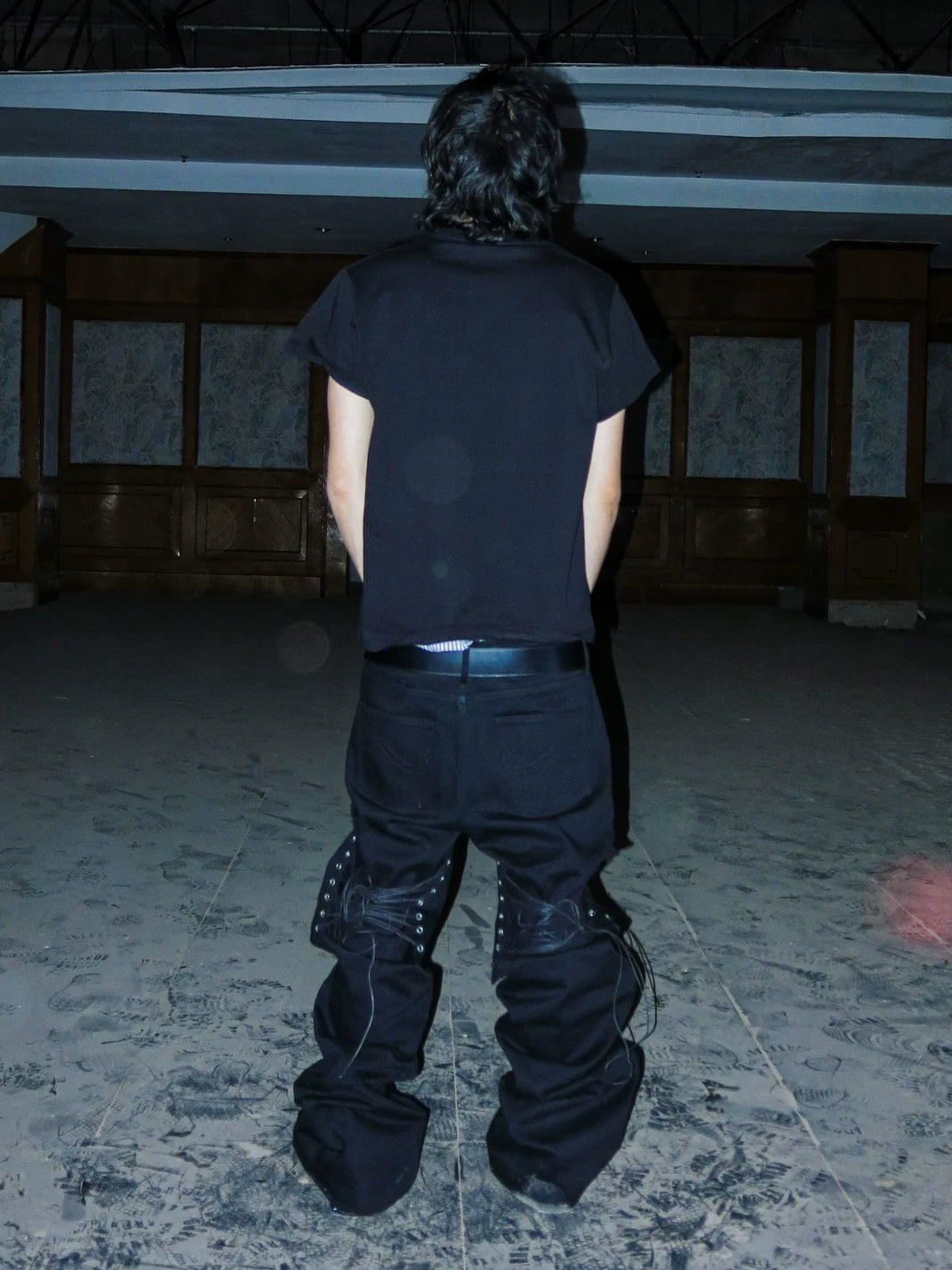 Strapped Leather-Panel Black Flare Jeans — product view 7